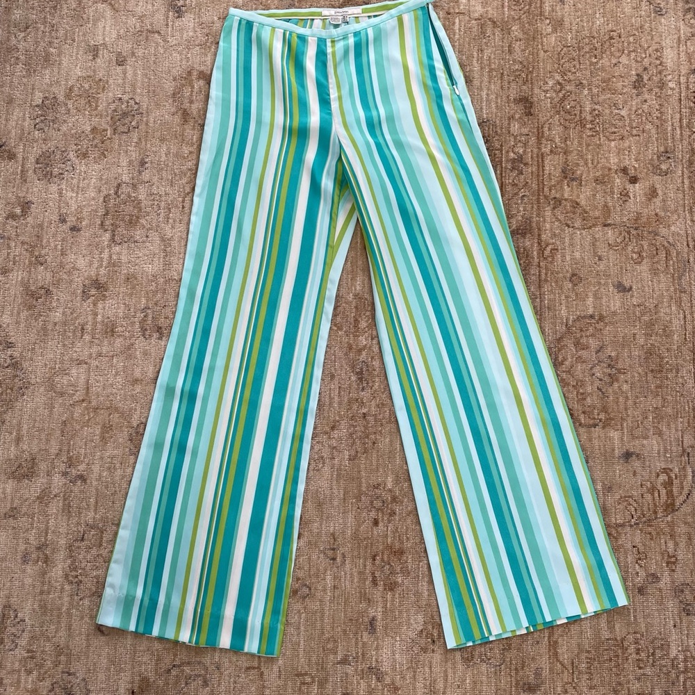 Zara Wide Leg Striped Pants in Teal, Aqua & Lime